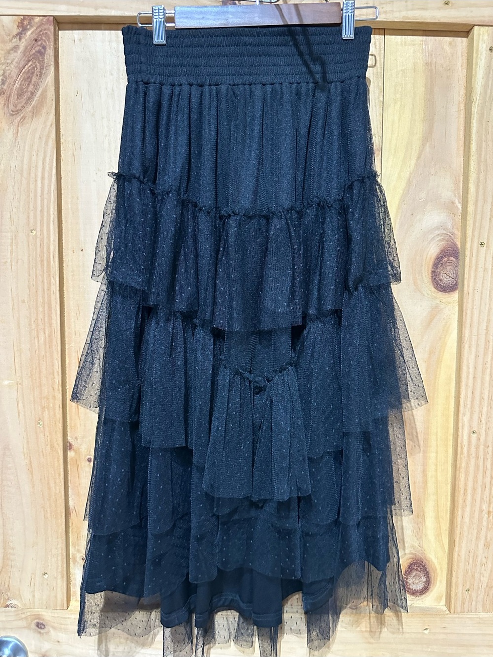 Black Tiered Mesh Maxi Skirt - Women